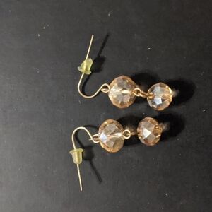 Gold Tone Champagne Colored Faceted Crystal Dangle Statement Earrings